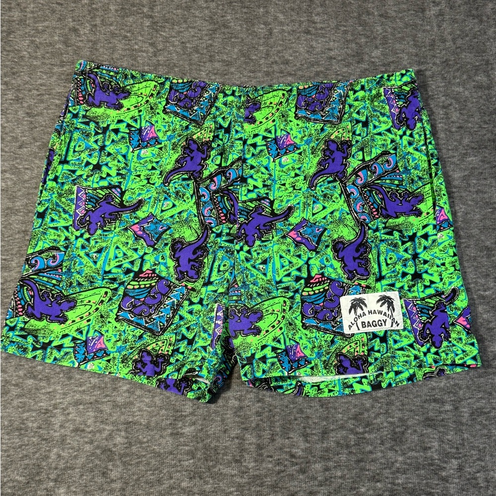 Green and Purple Lizard/Tribal Print Men's Surf Shorts